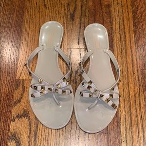 Victoria Adames cream flats with bow+rhinestones